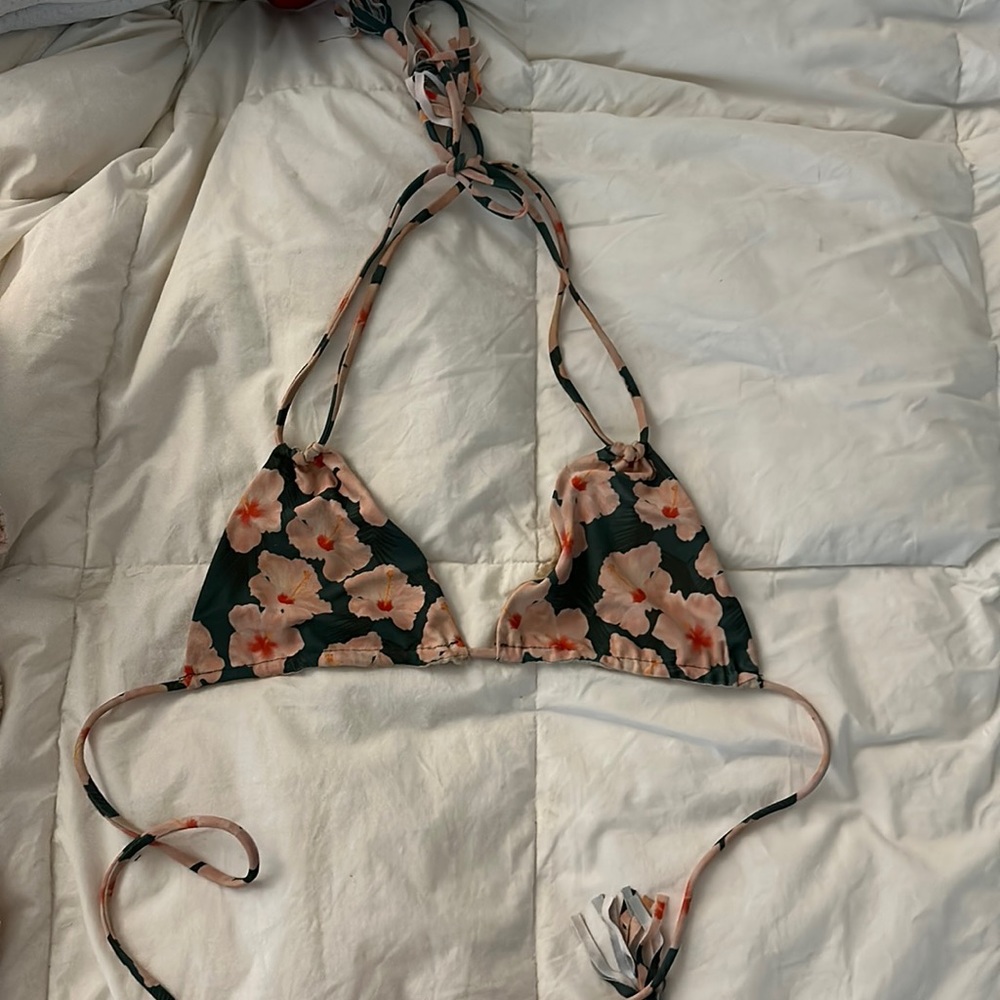acacia swimwear Dark Green Floral Triangle Bikini Top